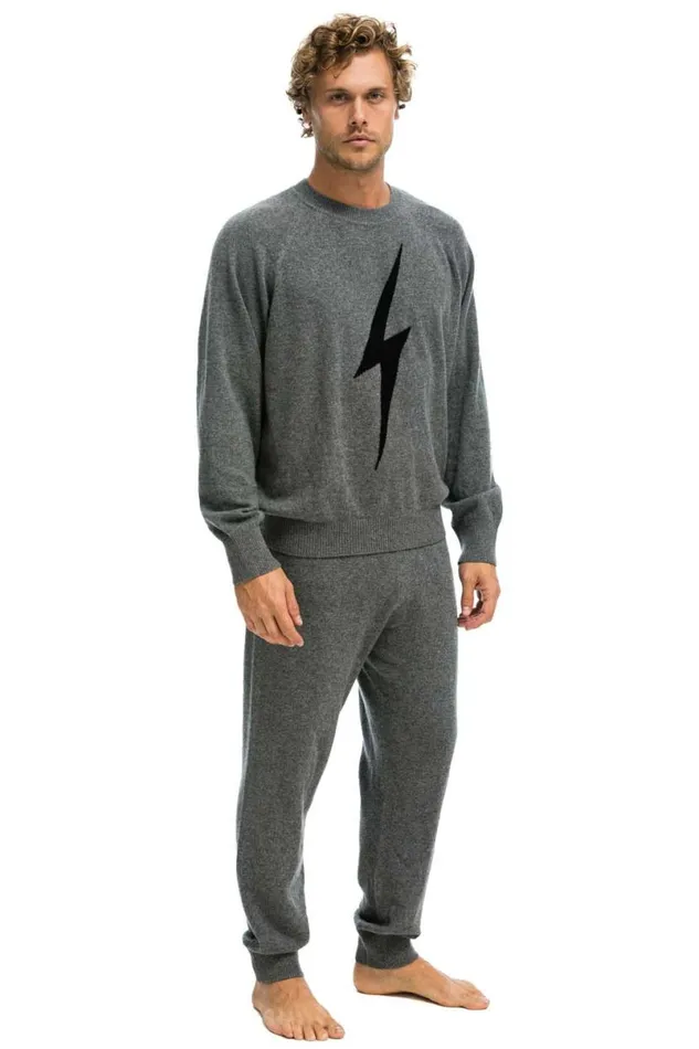 Unisex Bolt Cashmere Light Sweater 8211 Deep Heather Black Bolt Men Aviator Nation Sweatshirts