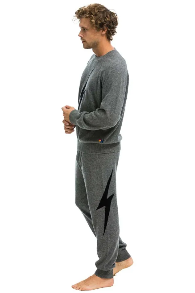 Unisex Bolt Cashmere Light Sweater 8211 Deep Heather Black Bolt Men Aviator Nation Sweatshirts
