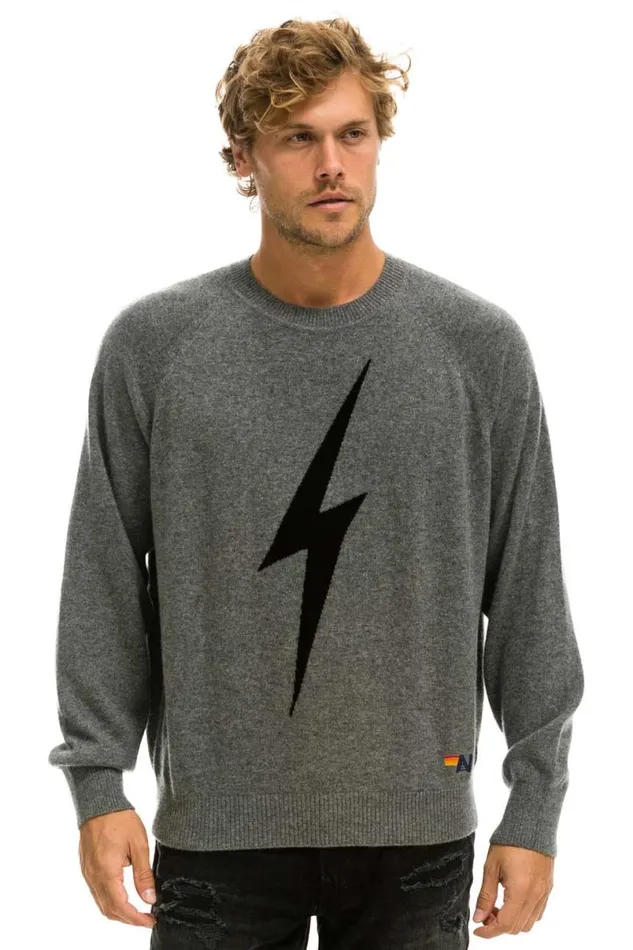 Unisex Bolt Cashmere Light Sweater 8211 Deep Heather Black Bolt Men Aviator Nation Sweatshirts