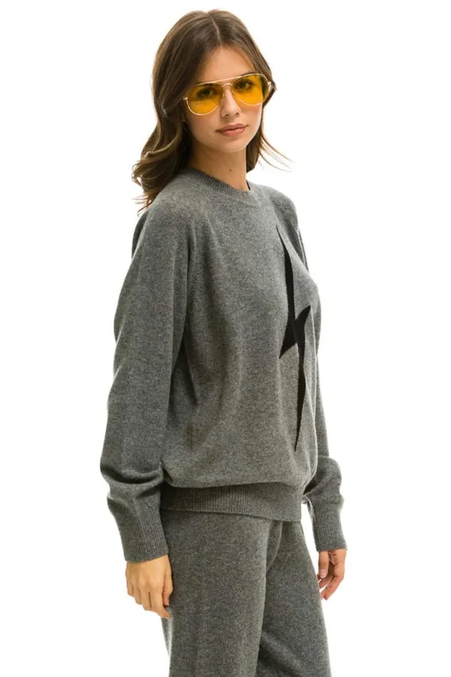 Unisex Bolt Cashmere Light Sweater 8211 Deep Heather Black Bolt Men Aviator Nation Sweatshirts