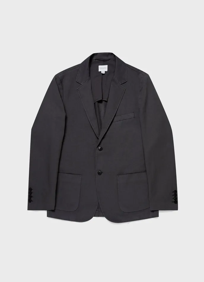 ussunspel Jackets and Coats Men Cotton Linen Unstructured Blazer Charcoal