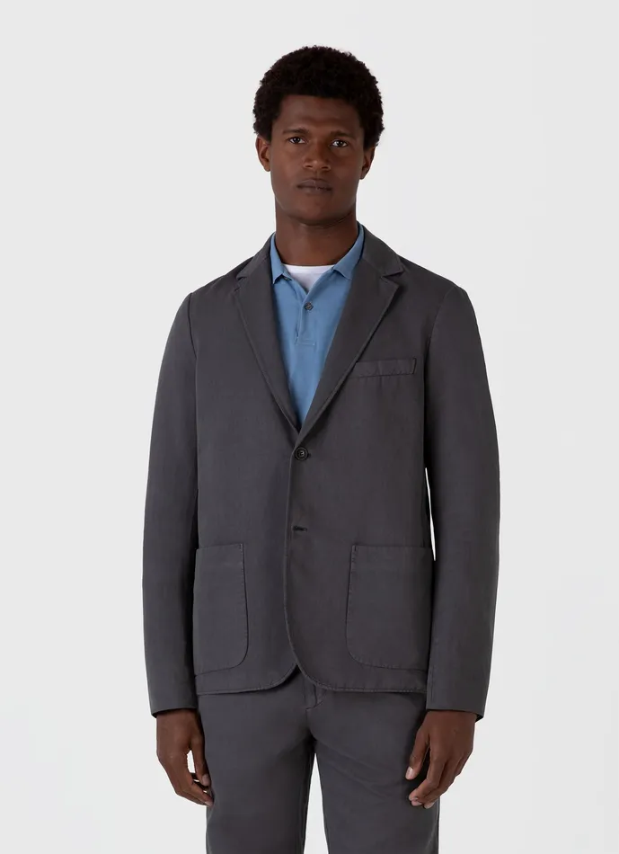 ussunspel Jackets and Coats Men Cotton Linen Unstructured Blazer Charcoal