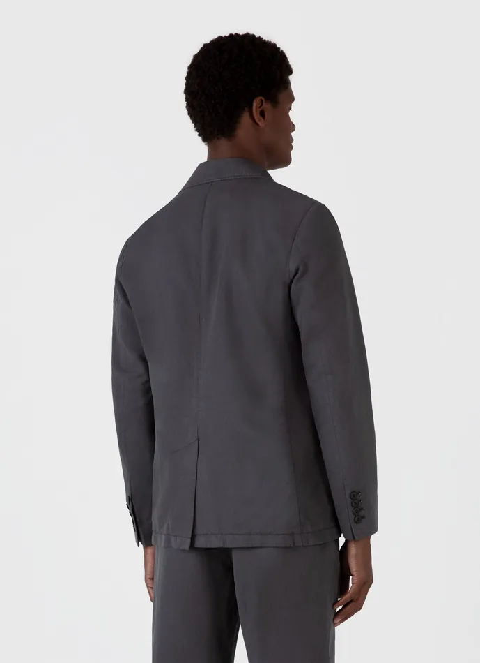 ussunspel Jackets and Coats Men Cotton Linen Unstructured Blazer Charcoal