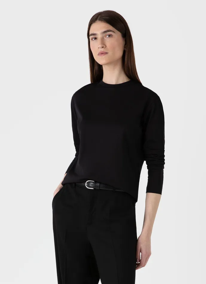 ussunspel Long Sleeve Boy Fit Tshirt Black Women Tshirts and Tops
