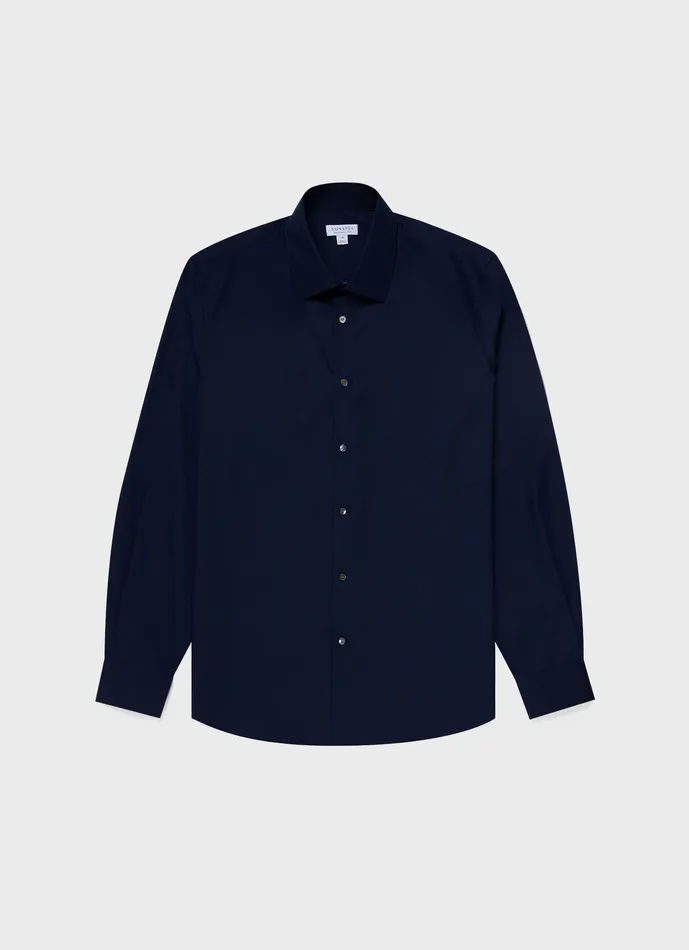 ussunspel Shirts Men Sea Island Cotton Shirt Navy