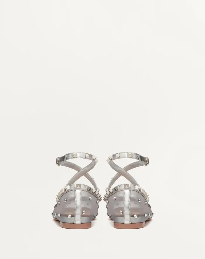 Valentino Ballerinas Woman Rockstud Mesh Ballerina With Crystals For Woman In Pastel Graysilver Pastel Graysilver Valentino Ballerinas Woman Rockstud Mesh Ballerina With Crystals For Woman In Pastel Graysilver Pastel Graysilver