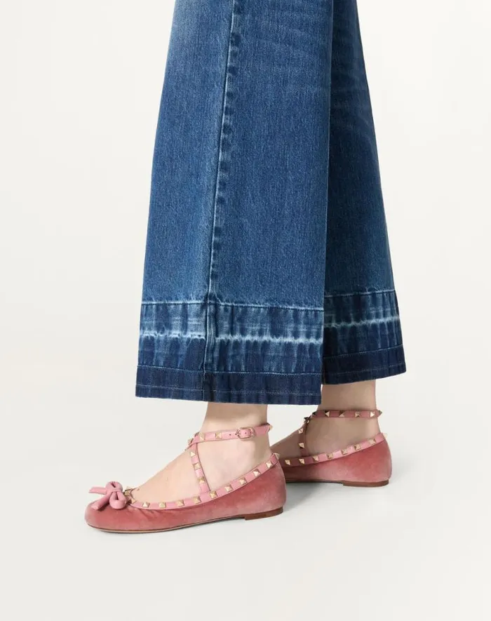Valentino Ballerinas Woman Rockstud Velvet Ballerina For Woman In Black Black Valentino Ballerinas Woman Rockstud Velvet Ballerina For Woman In Black Black