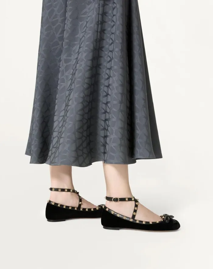 Valentino Ballerinas Woman Rockstud Velvet Ballerina For Woman In Black Black Valentino Ballerinas Woman Rockstud Velvet Ballerina For Woman In Black Black