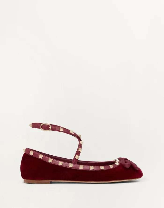 Valentino Ballerinas Woman Rockstud Velvet Ballerina For Woman In Black Black Valentino Ballerinas Woman Rockstud Velvet Ballerina For Woman In Black Black