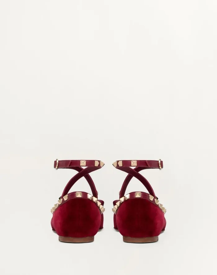 Valentino Ballerinas Woman Rockstud Velvet Ballerina For Woman In Black Black Valentino Ballerinas Woman Rockstud Velvet Ballerina For Woman In Black Black