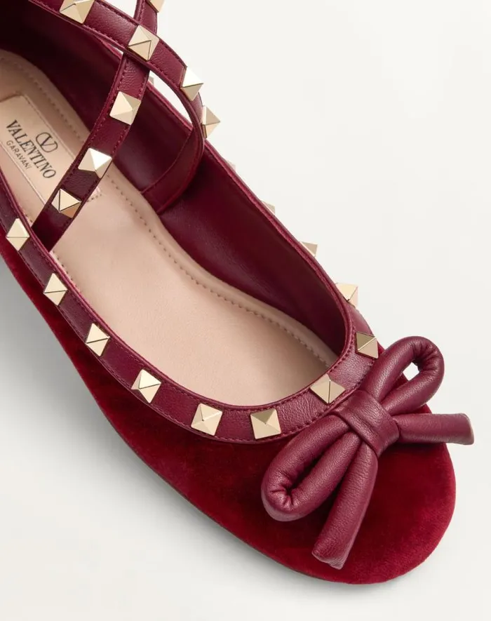 Valentino Ballerinas Woman Rockstud Velvet Ballerina For Woman In Black Black Valentino Ballerinas Woman Rockstud Velvet Ballerina For Woman In Black Black
