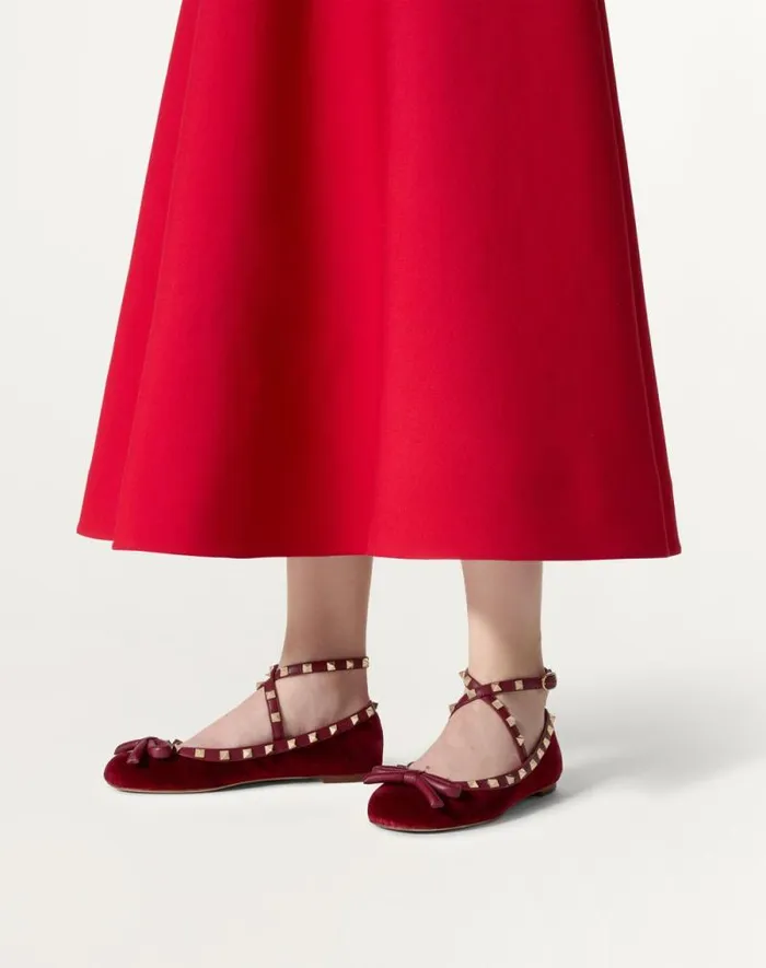 Valentino Ballerinas Woman Rockstud Velvet Ballerina For Woman In Black Black Valentino Ballerinas Woman Rockstud Velvet Ballerina For Woman In Black Black