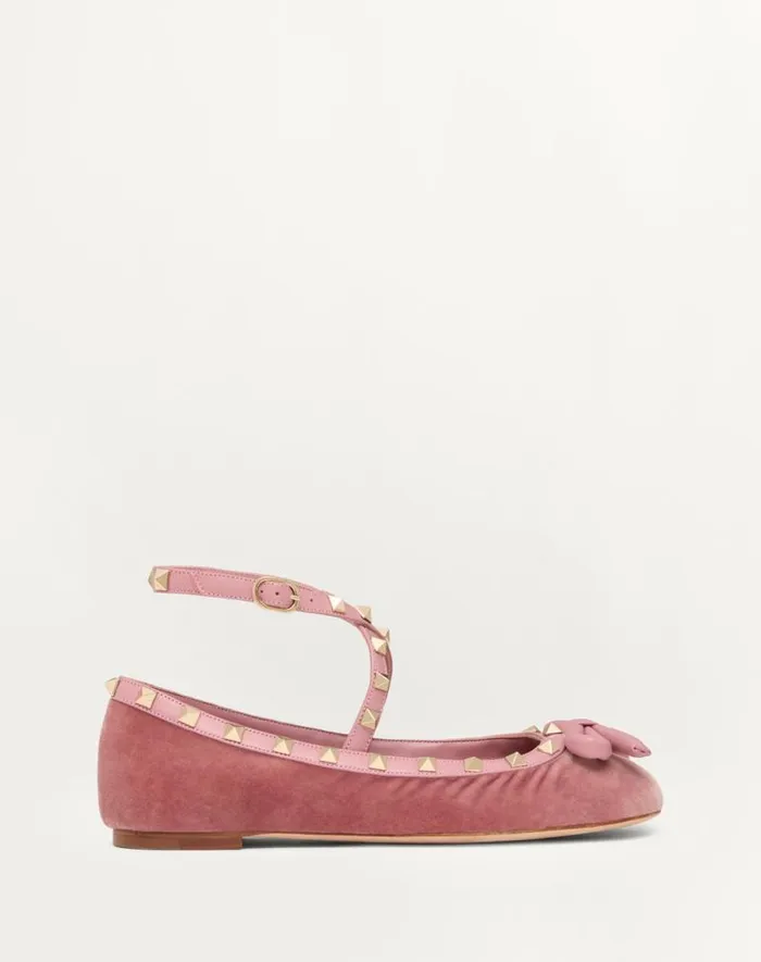 Valentino Ballerinas Woman Rockstud Velvet Ballerina For Woman In Black Black Valentino Ballerinas Woman Rockstud Velvet Ballerina For Woman In Black Black