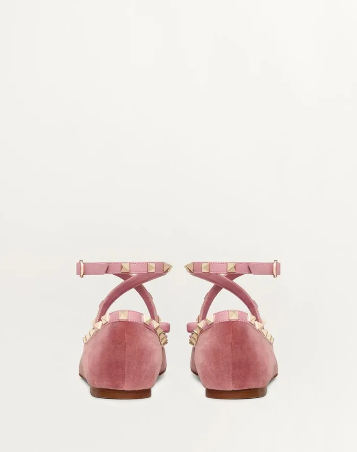 Valentino Ballerinas Woman Rockstud Velvet Ballerina For Woman In Black Black Valentino Ballerinas Woman Rockstud Velvet Ballerina For Woman In Black Black