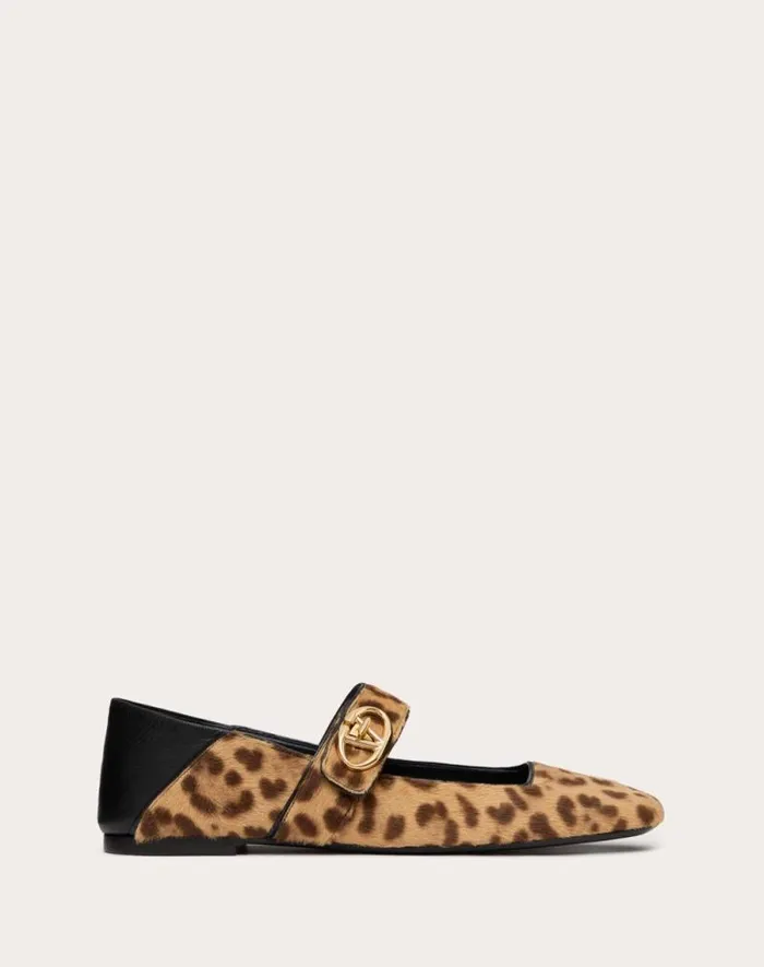 Valentino Ballerinas Woman Vlogo Locker Maryjane Ballerina In Ponyeffect Calfskin For Woman In Beigebrownblack Beigebrownblack