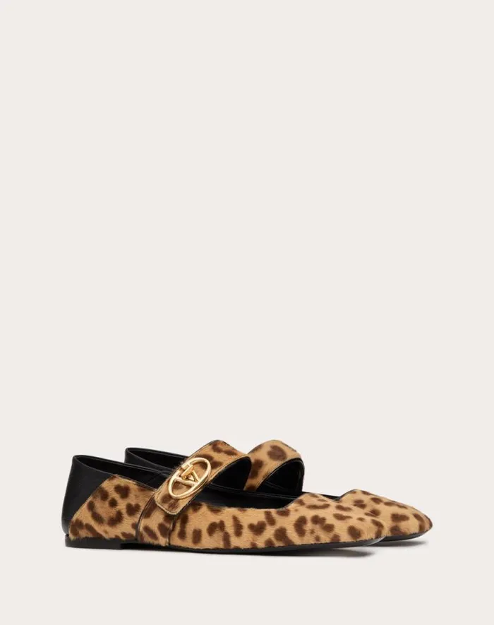 Valentino Ballerinas Woman Vlogo Locker Maryjane Ballerina In Ponyeffect Calfskin For Woman In Beigebrownblack Beigebrownblack