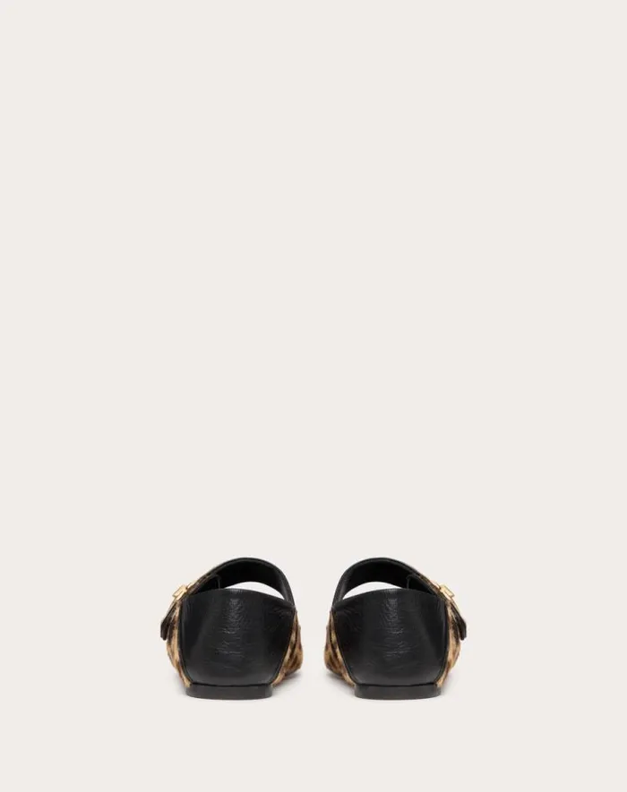 Valentino Ballerinas Woman Vlogo Locker Maryjane Ballerina In Ponyeffect Calfskin For Woman In Beigebrownblack Beigebrownblack
