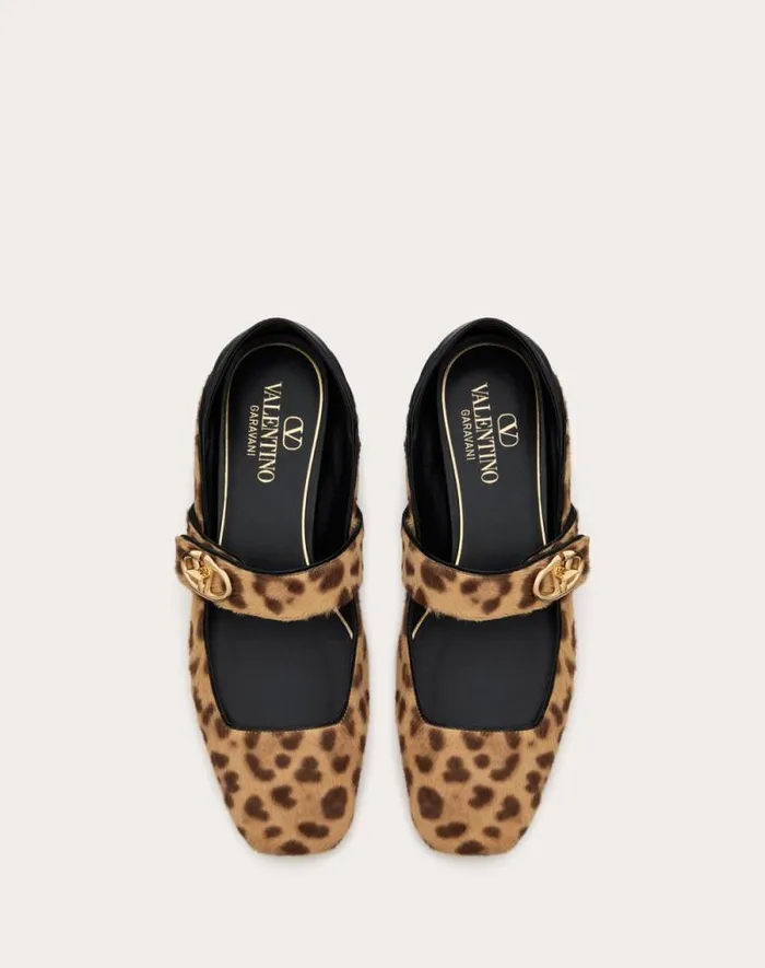 Valentino Ballerinas Woman Vlogo Locker Maryjane Ballerina In Ponyeffect Calfskin For Woman In Beigebrownblack Beigebrownblack