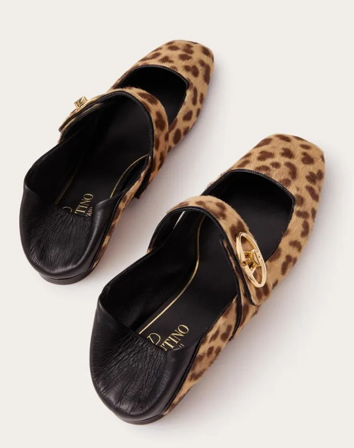 Valentino Ballerinas Woman Vlogo Locker Maryjane Ballerina In Ponyeffect Calfskin For Woman In Beigebrownblack Beigebrownblack