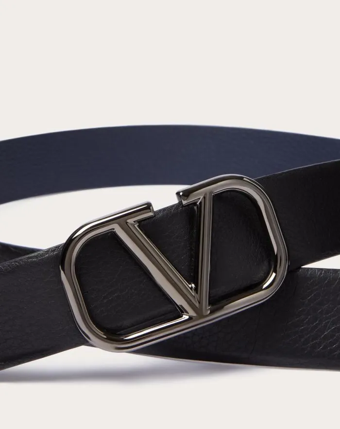 Valentino Belts Man Vlogo Signature Reversible Beltin Elk Print Calfskin 40mm For Man In Blackmarine Blackmarine