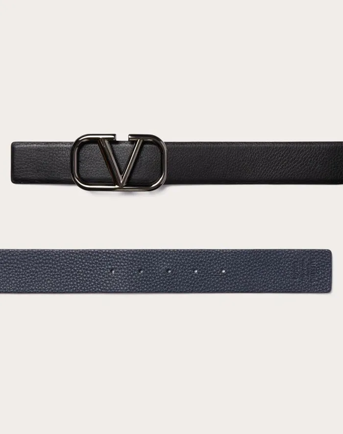 Valentino Belts Man Vlogo Signature Reversible Beltin Elk Print Calfskin 40mm For Man In Blackmarine Blackmarine