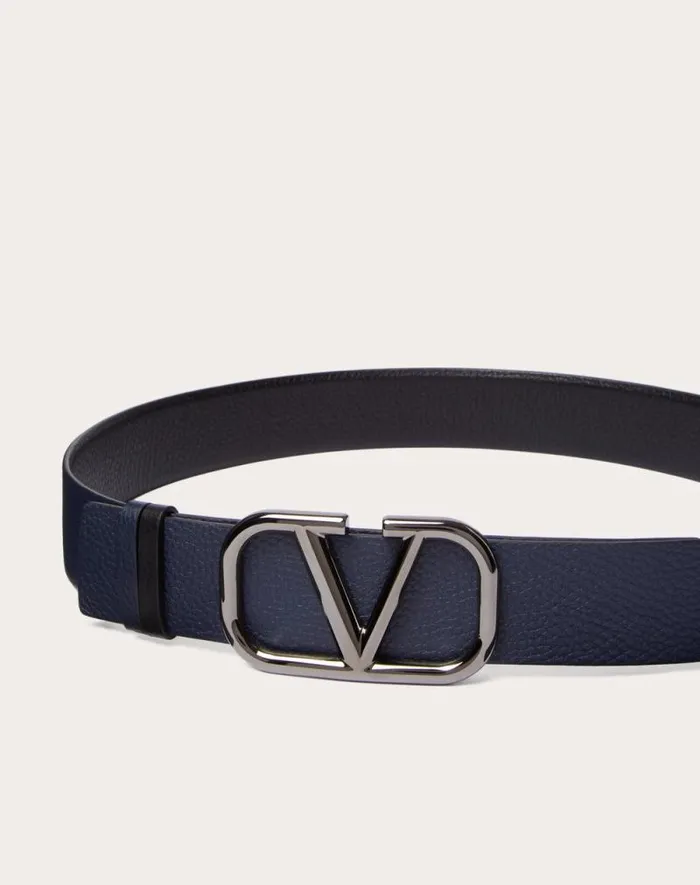 Valentino Belts Man Vlogo Signature Reversible Beltin Elk Print Calfskin 40mm For Man In Blackmarine Blackmarine