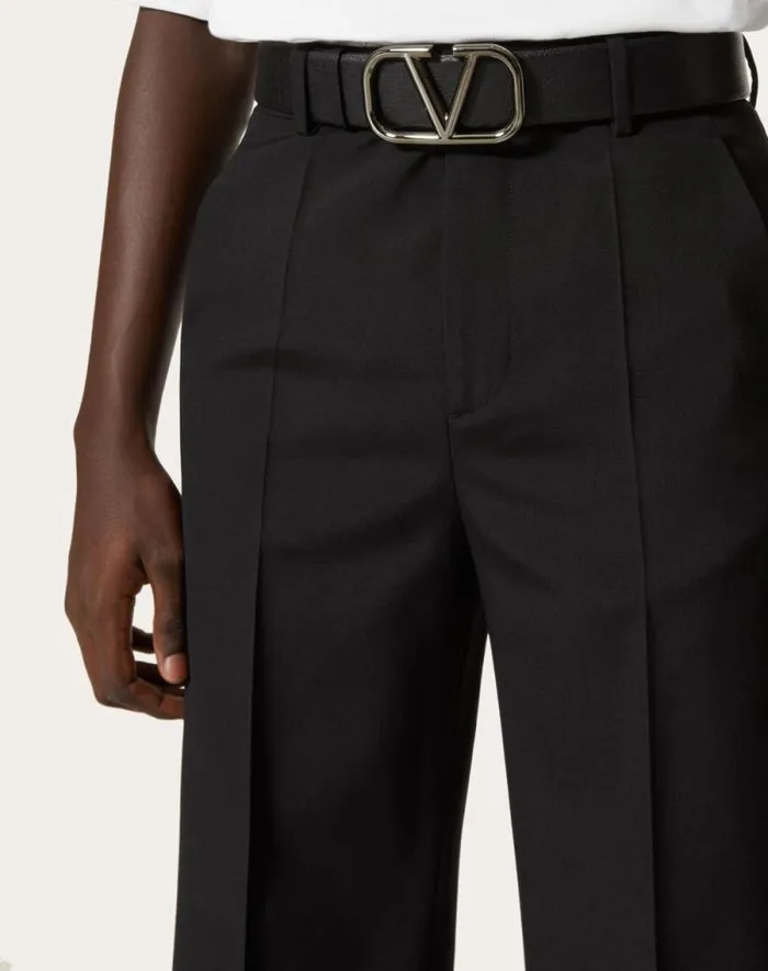 Valentino Belts Man Vlogo Signature Reversible Beltin Elk Print Calfskin 40mm For Man In Blackmarine Blackmarine