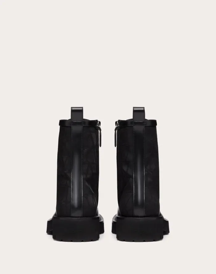 Valentino Boots Man Toile Iconographe Combat Boot In Toile Iconographe Technical Fabric And Calfskin For Man In Black Black Valentino Boots Man Toile Iconographe Combat Boot In Toile Iconographe Technical Fabric And Calfskin For Man In Black Black