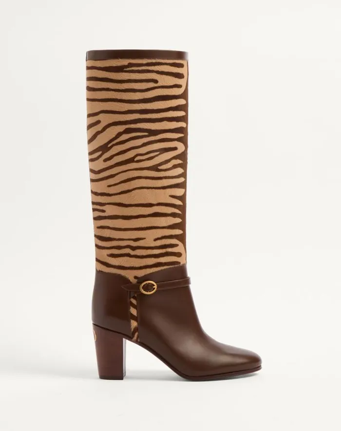 Valentino Boots Woman Pattie Boot In Ponyeffect Calfskin 75mm For Woman In Beige Beige