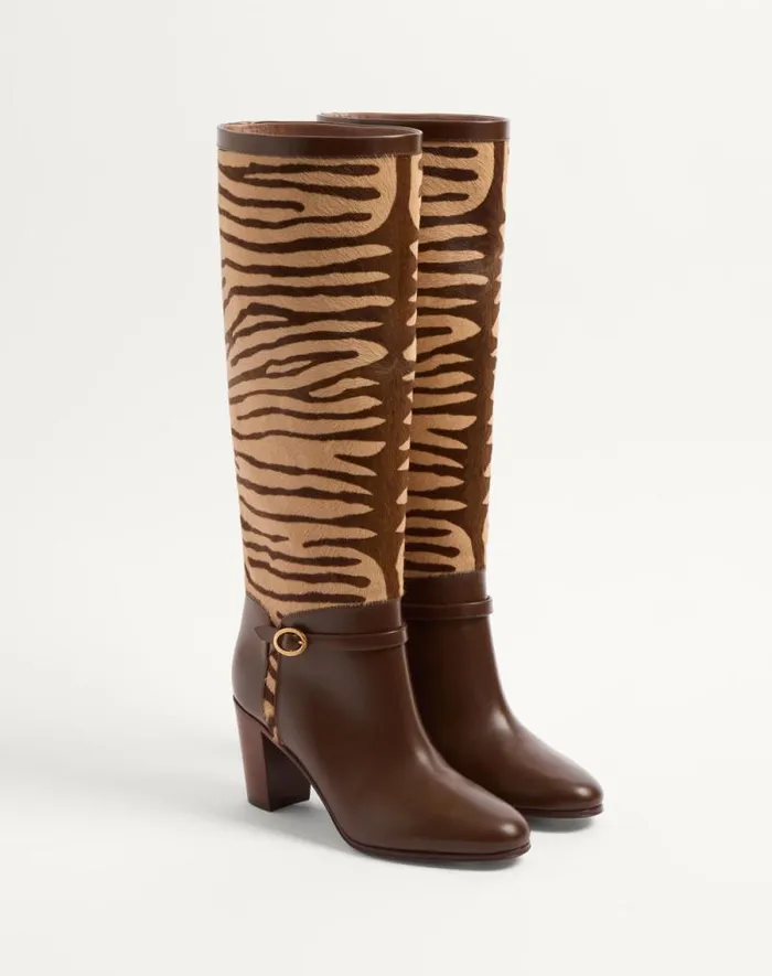 Valentino Boots Woman Pattie Boot In Ponyeffect Calfskin 75mm For Woman In Beige Beige Valentino Boots Woman Pattie Boot In Ponyeffect Calfskin 75mm For Woman In Beige Beige
