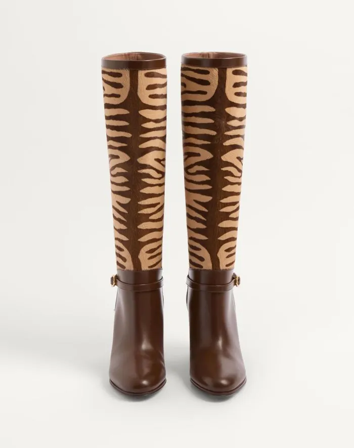 Valentino Boots Woman Pattie Boot In Ponyeffect Calfskin 75mm For Woman In Beige Beige Valentino Boots Woman Pattie Boot In Ponyeffect Calfskin 75mm For Woman In Beige Beige
