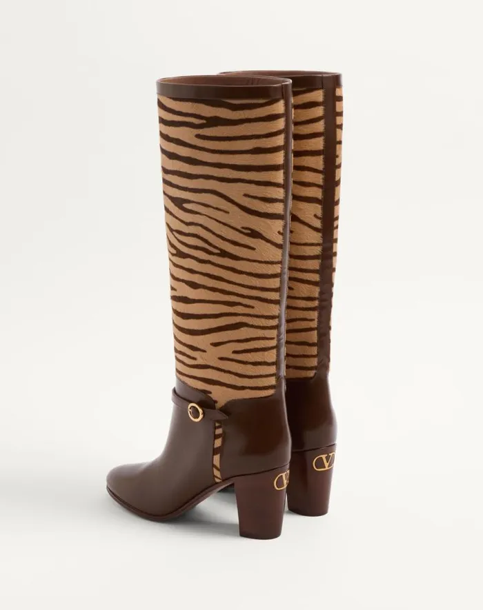 Valentino Boots Woman Pattie Boot In Ponyeffect Calfskin 75mm For Woman In Beige Beige Valentino Boots Woman Pattie Boot In Ponyeffect Calfskin 75mm For Woman In Beige Beige