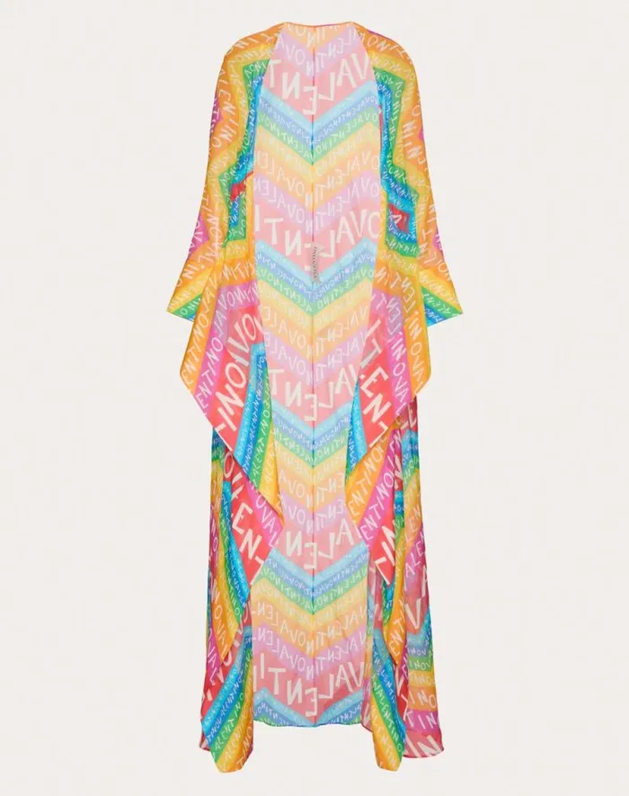 Valentino Coats And Outerwear Woman Valentino Chevron 24 Muslin Cape For Woman In Multicolor Multicolor