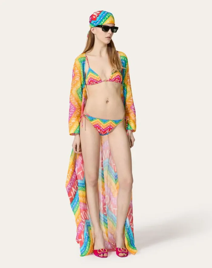 Valentino Coats And Outerwear Woman Valentino Chevron 24 Muslin Cape For Woman In Multicolor Multicolor Valentino Coats And Outerwear Woman Valentino Chevron 24 Muslin Cape For Woman In Multicolor Multicolor