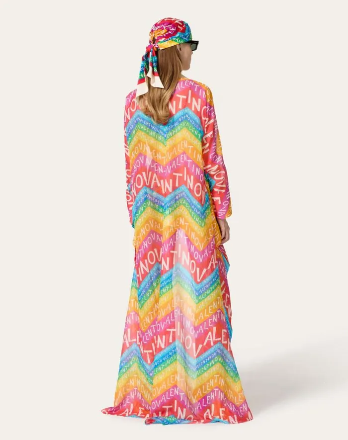 Valentino Coats And Outerwear Woman Valentino Chevron 24 Muslin Cape For Woman In Multicolor Multicolor Valentino Coats And Outerwear Woman Valentino Chevron 24 Muslin Cape For Woman In Multicolor Multicolor