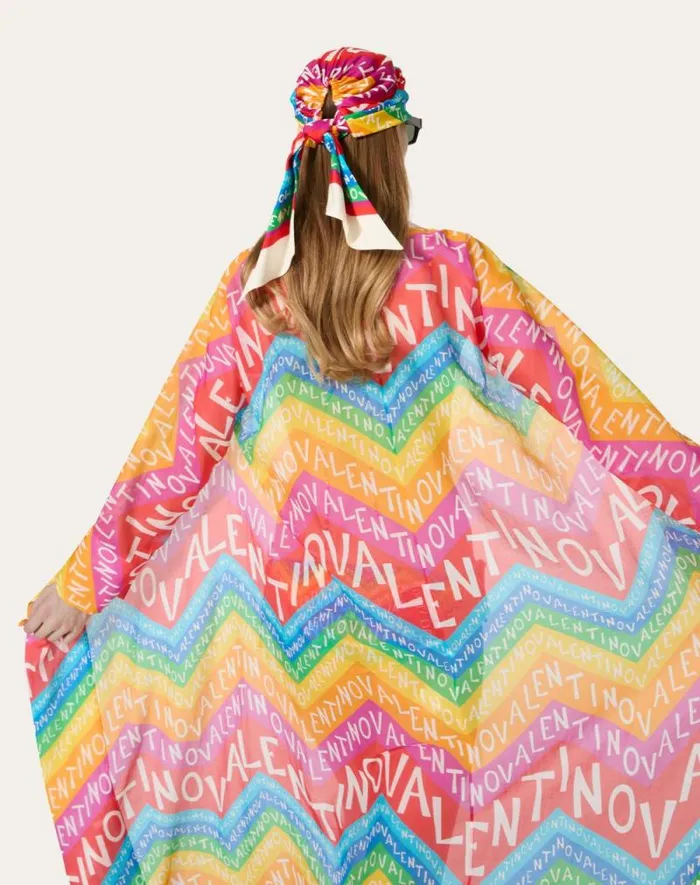 Valentino Coats And Outerwear Woman Valentino Chevron 24 Muslin Cape For Woman In Multicolor Multicolor Valentino Coats And Outerwear Woman Valentino Chevron 24 Muslin Cape For Woman In Multicolor Multicolor