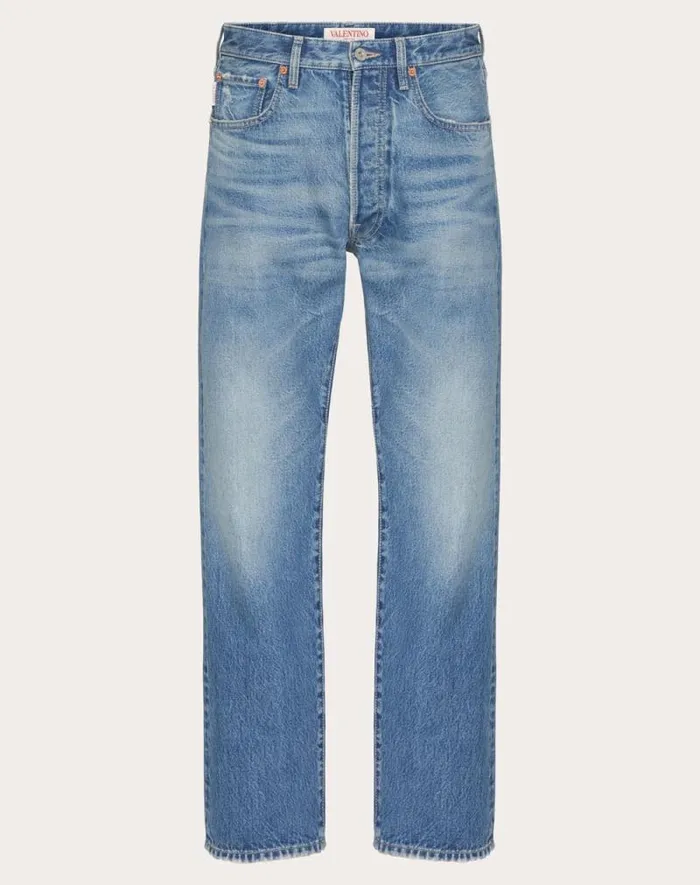 Valentino Denim Man Denim Pants With Metallic V Detail For Man In Denim Denim Valentino Denim Man Denim Pants With Metallic V Detail For Man In Denim Denim