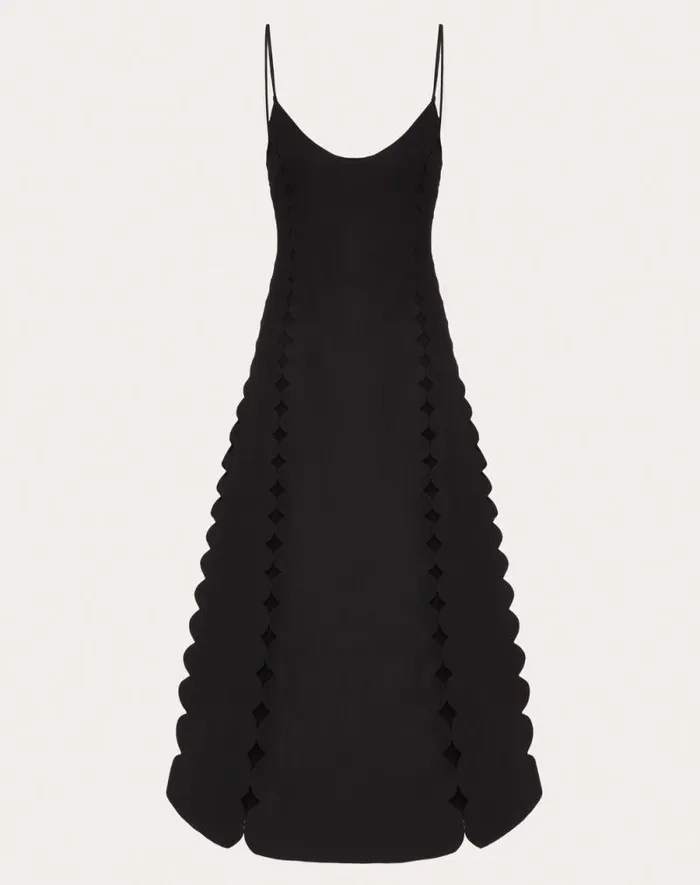 Valentino Dresses Woman Crepe Couture Embroidered Midi Dress For Woman In Black Black Valentino Dresses Woman Crepe Couture Embroidered Midi Dress For Woman In Black Black