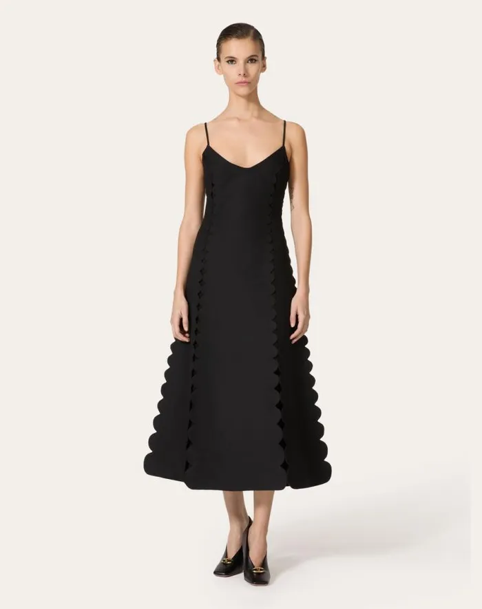 Valentino Dresses Woman Crepe Couture Embroidered Midi Dress For Woman In Black Black Valentino Dresses Woman Crepe Couture Embroidered Midi Dress For Woman In Black Black