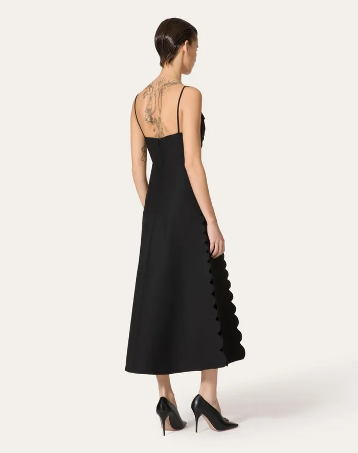 Valentino Dresses Woman Crepe Couture Embroidered Midi Dress For Woman In Black Black Valentino Dresses Woman Crepe Couture Embroidered Midi Dress For Woman In Black Black