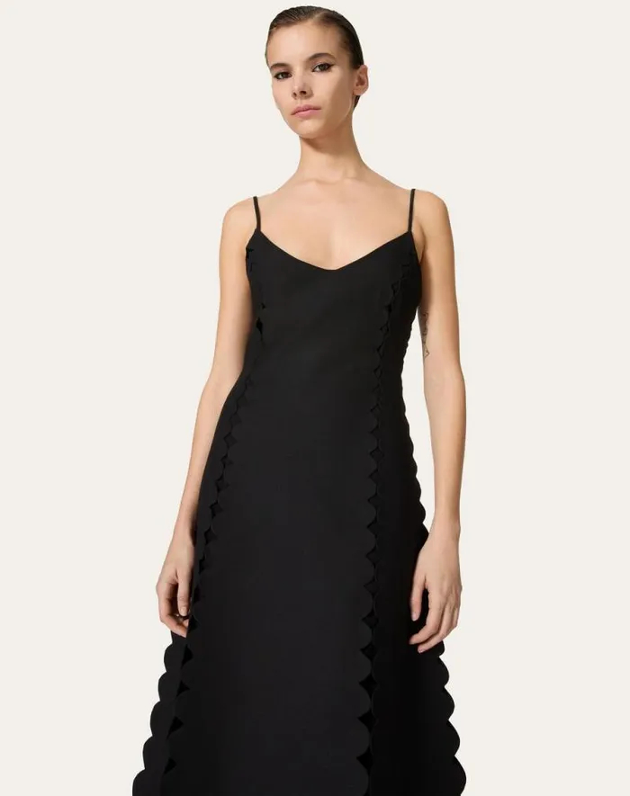 Valentino Dresses Woman Crepe Couture Embroidered Midi Dress For Woman In Black Black Valentino Dresses Woman Crepe Couture Embroidered Midi Dress For Woman In Black Black