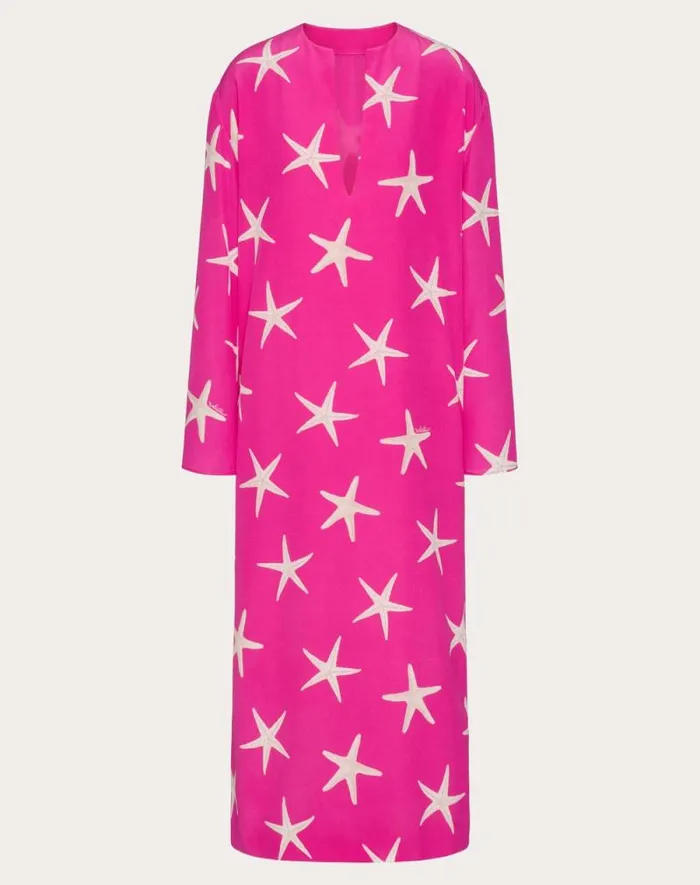 Valentino Dresses Woman Crepe De Chine Starfish Midi Dress For Woman In Ivorypink Pp Ivorypink Pp Valentino Dresses Woman Crepe De Chine Starfish Midi Dress For Woman In Ivorypink Pp Ivorypink Pp