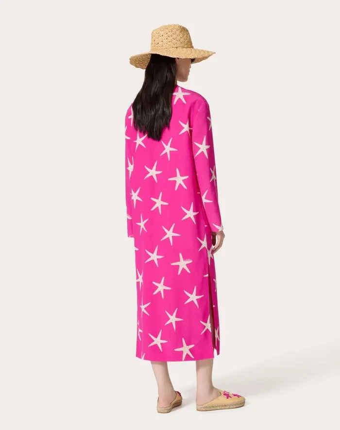 Valentino Dresses Woman Crepe De Chine Starfish Midi Dress For Woman In Ivorypink Pp Ivorypink Pp