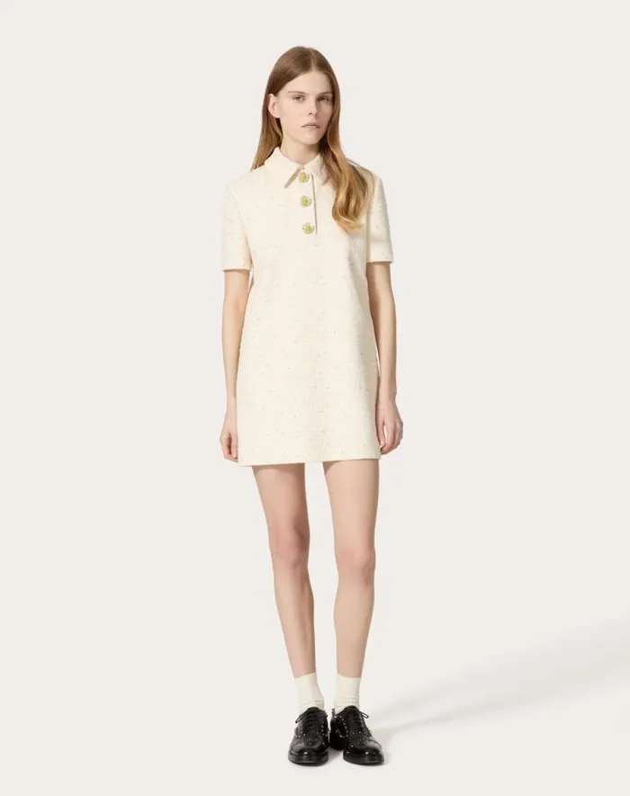 Valentino Dresses Woman Delicate Tweed Short Dress For Woman In Natural Natural Valentino Dresses Woman Delicate Tweed Short Dress For Woman In Natural Natural