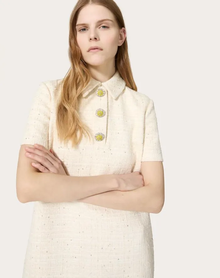 Valentino Dresses Woman Delicate Tweed Short Dress For Woman In Natural Natural Valentino Dresses Woman Delicate Tweed Short Dress For Woman In Natural Natural