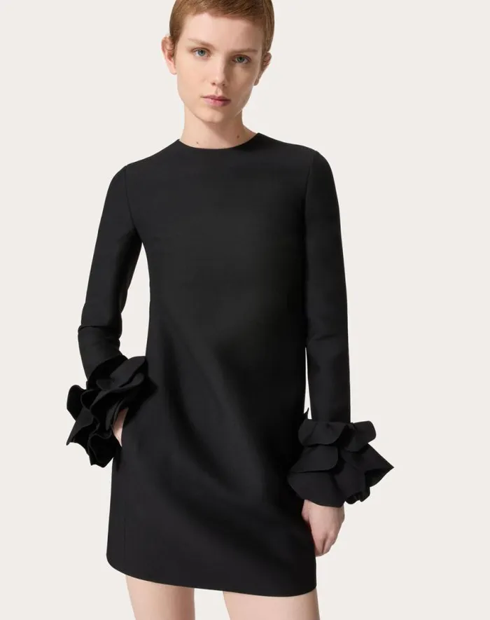 Valentino Dresses Woman Embroidered Crepe Couture Short Dress For Woman In Black Black Valentino Dresses Woman Embroidered Crepe Couture Short Dress For Woman In Black Black