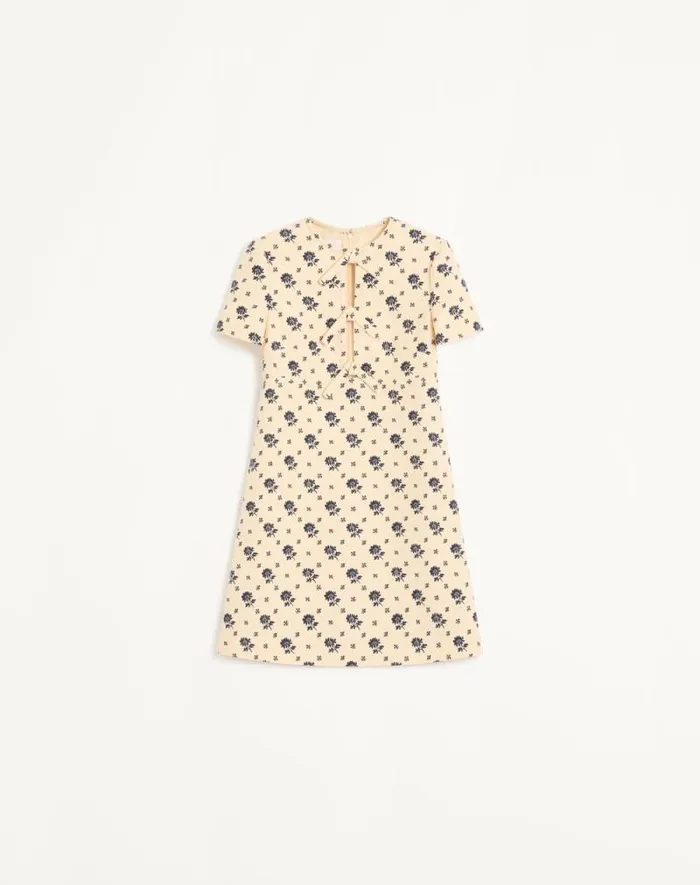 Valentino Dresses Woman Short Dress In Crepe Couture Fiorellino Blu Papier Floral For Woman In Latteblue Latteblue
