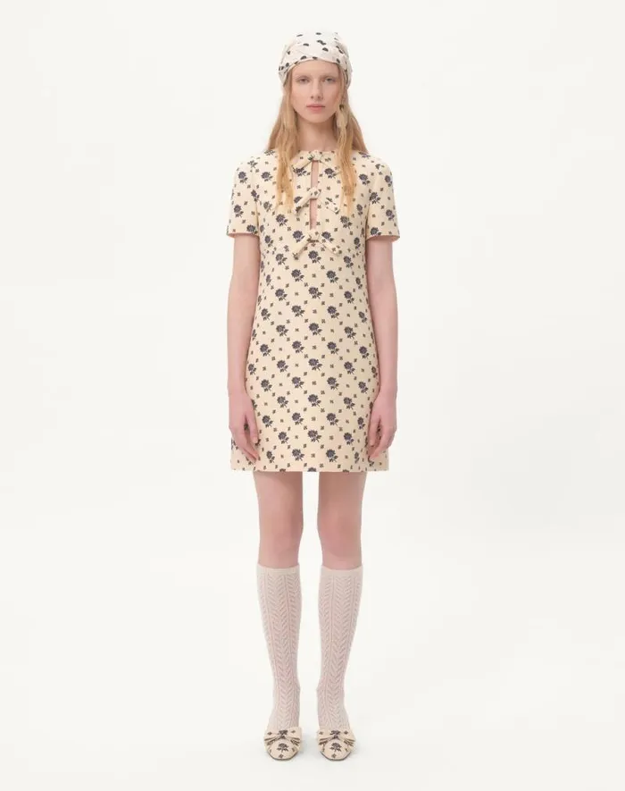 Valentino Dresses Woman Short Dress In Crepe Couture Fiorellino Blu Papier Floral For Woman In Latteblue Latteblue Valentino Dresses Woman Short Dress In Crepe Couture Fiorellino Blu Papier Floral For Woman In Latteblue Latteblue