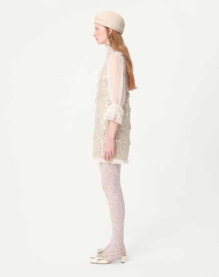 Valentino Dresses Woman Short Embroidered Organza Dress For Woman In Pearl Gray Pearl Gray Valentino Dresses Woman Short Embroidered Organza Dress For Woman In Pearl Gray Pearl Gray
