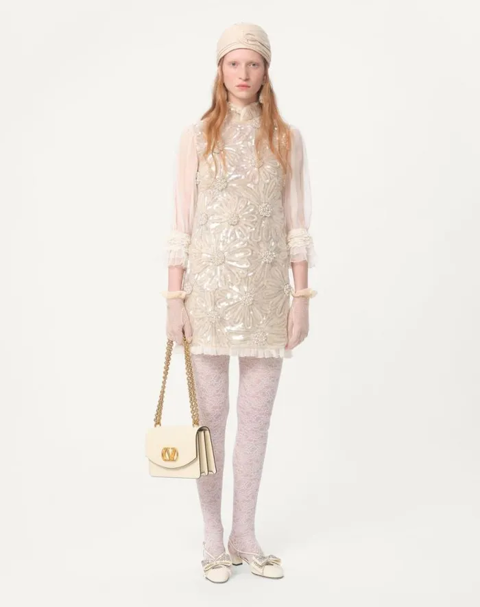 Valentino Dresses Woman Short Embroidered Organza Dress For Woman In Pearl Gray Pearl Gray Valentino Dresses Woman Short Embroidered Organza Dress For Woman In Pearl Gray Pearl Gray